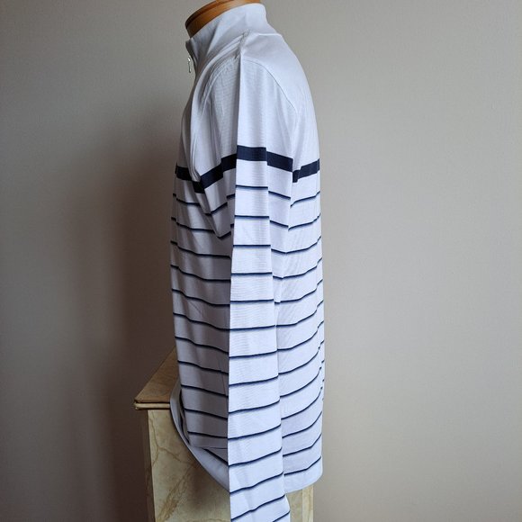 NWT Left Coast Tee Men's 100% Cotton White Blue Striped Sweater Size M - Picture 7 of 15